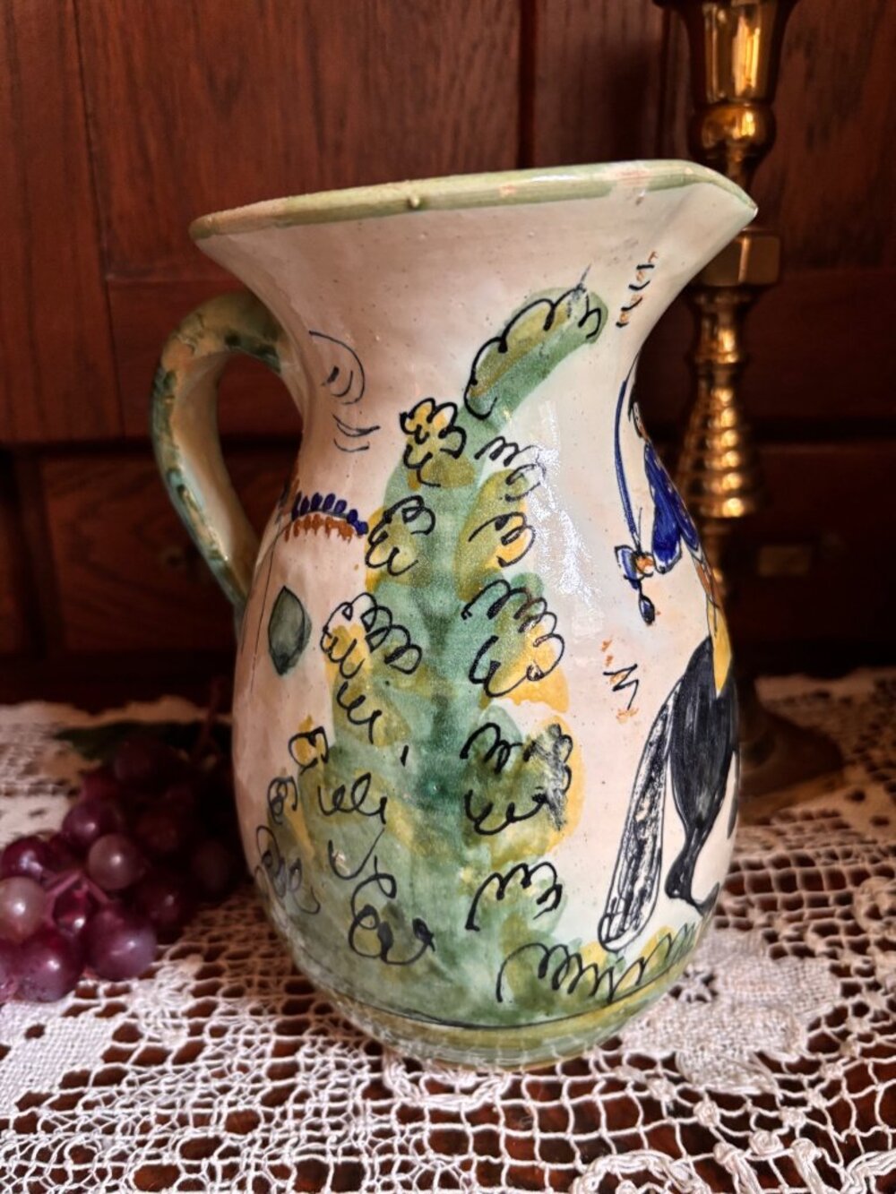 Hand-Painted Spanish Restaurante Botin Madrid Pitcher Santa Fe Puente Signed Dec - Picture 8 of 12